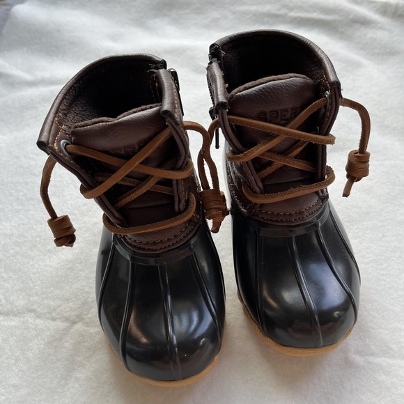 Sperry Saltwater Boots Toddler Size 6 Brown Black Duck Side Zip Waterproof - Picture 1 of 9